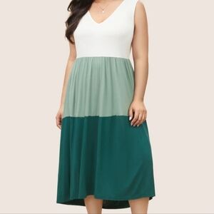 Bloomchic Colorblock Contrast Sleeveless Pocket Ruffle Hem Tank Dress